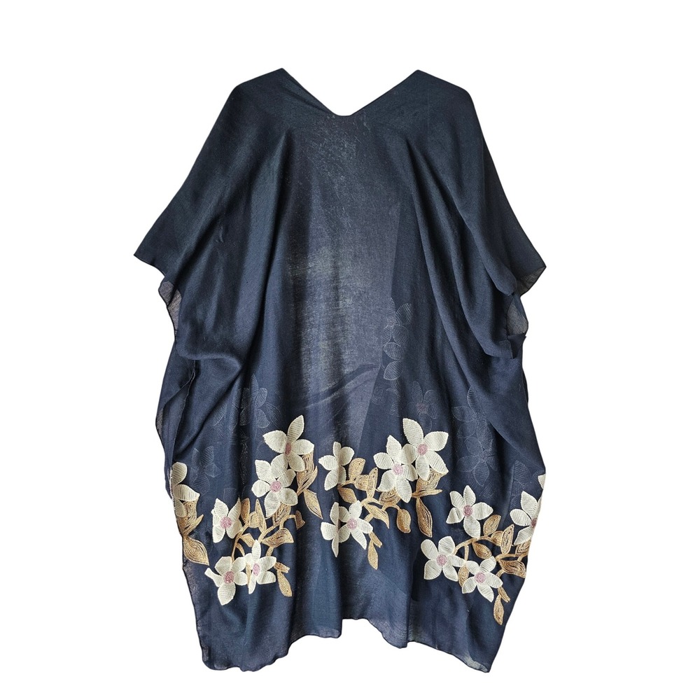 UNBRANDED Blue‎ Floral Embroidered Kimono Cover Up Elegant Bohemian Lightweight